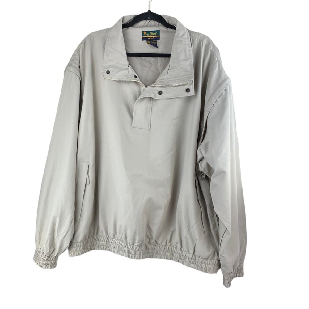 Tres Bien Golf Men Tan Pullover 1/4 Zip Removable Sleeves Vest Jacket Size 2XL